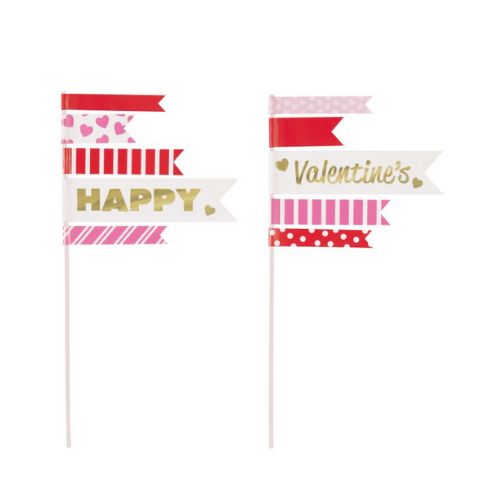 Valentine’s Day Pennant Flag Cake Toppers – 2 Count