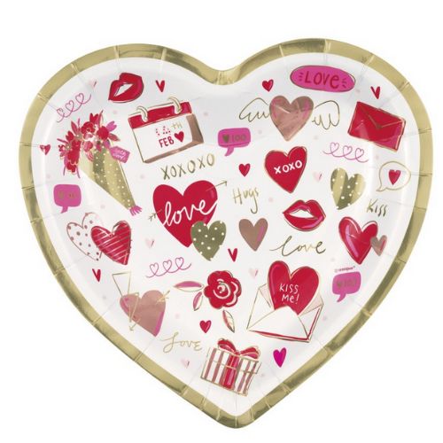 Red &amp; Pink Valentine’s Heart‑Shaped Dessert Plates – 8 Count (Foil Board, 8.25")