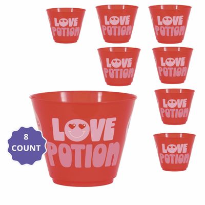 Retro Love “Love Potion” Red Reusable Plastic Tumblers – 8 Count (10oz)