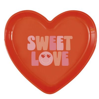 Retro Love “Sweet Love” Heart‑Shaped Plastic Serving Tray – 14"