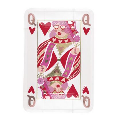 Red &amp; Pink Valentine’s Queen of Hearts Appetizer Plates – 8 Count (Foil Board, 9" x 6")