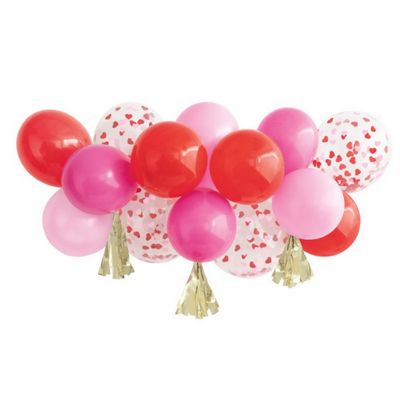 Red, Pink, White &amp; Confetti Balloon Cloud Decoration Kit with Gold Foil Tassels