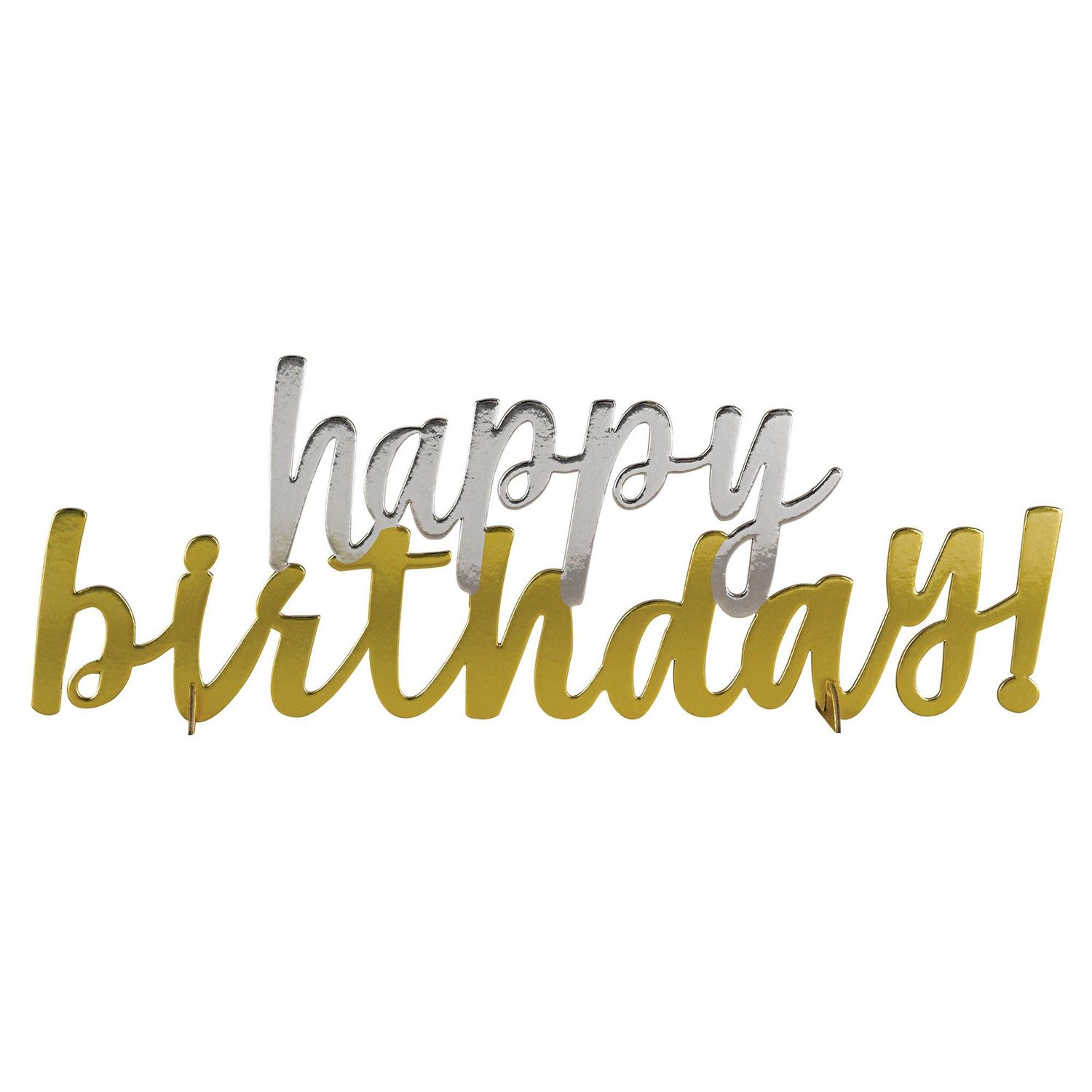 Silver &amp; Gold “Happy Birthday” Table Décor Centerpiece – 4.9" x 14"