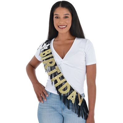 Black, Silver, and Gold It's my Birthday Sash 30"