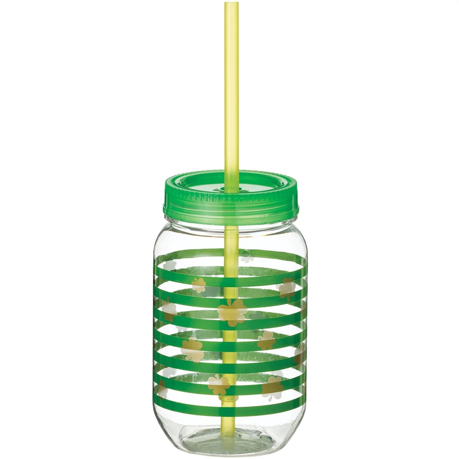St. Patrick's Day Gold Shamrock Mason Jar Cup, 18.5oz