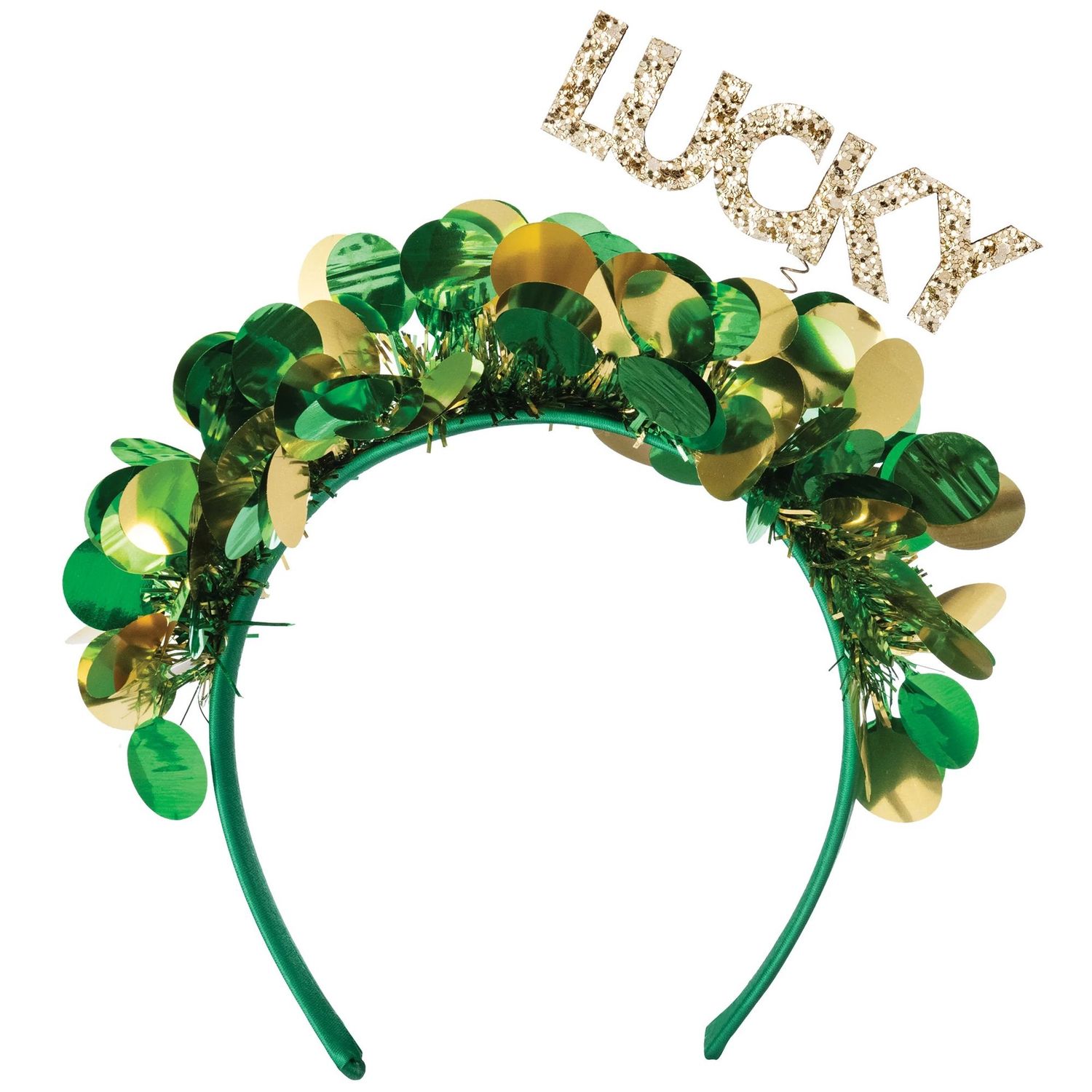 Glitter Lucky St. Patrick's Day Tinsel &amp; Plastic Head Bopper, 6.6in x 6.8in