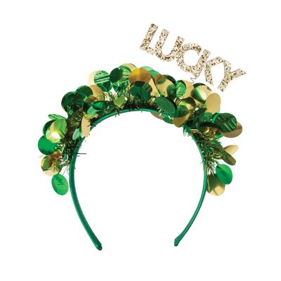 Glitter Lucky St. Patrick's Day Tinsel &amp; Plastic Head Bopper, 6.6in x 6.8in