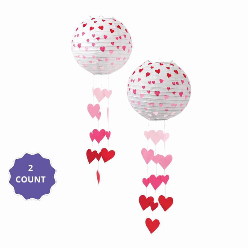 Light-Up Valentine's Day Hearts Paper Lanterns, 9.5in, 2ct