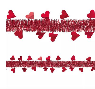 Red Heart Valentine's Day Tinsel Garland, 9ft