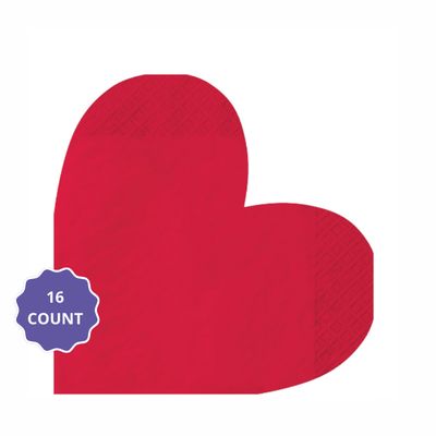 Red Heart-Shaped Paper Lunch Napkins, 6.4in, 16ct - Cross My Heart