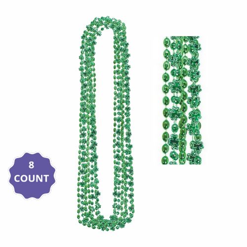Green Shamrock Bead Necklaces 8ct  30in Plastic Accessories