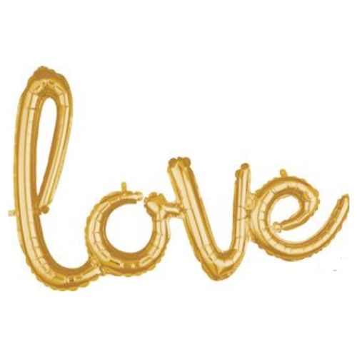 Air-Filled Consumer Inflated Script LOVE Phrase Balloon – 31" x 21", Color: Gold