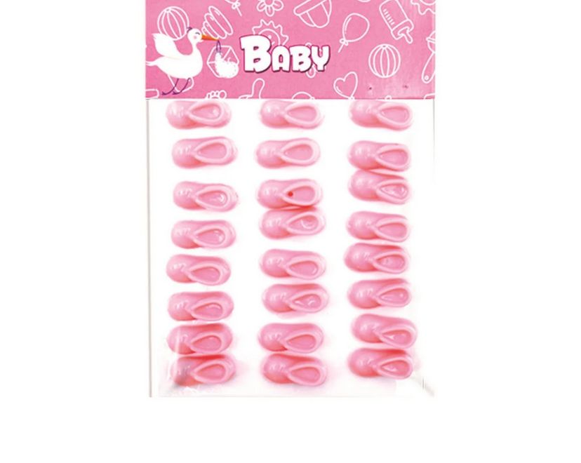 Mini Plastic Baby Booties – Pink, 0.75", 24ct