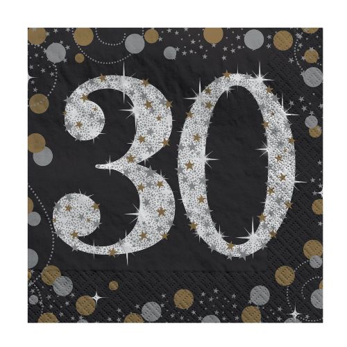30th Milestone Beverage Napkins, 5in, 16ct - Sparkling Celebration