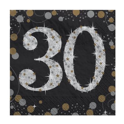 30th Milestone Beverage Napkins, 5in, 16ct - Sparkling Celebration