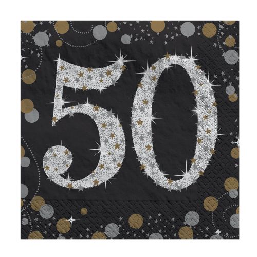 50th Milestone Beverage Napkins, 5in, 16ct - Sparkling Celebration