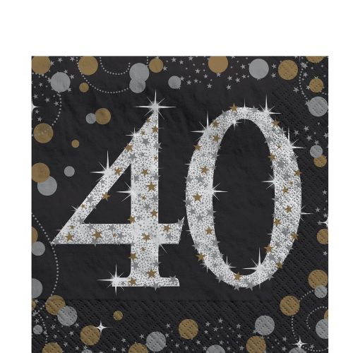 Sparkling Celebration 40th Happy Birthday Beverage Napkins – 5" x 5" (Folded)