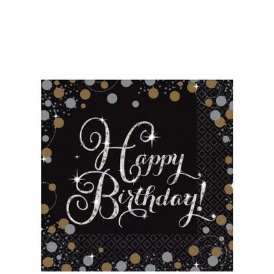 Happy Birthday Beverage Napkins 16ct - Sparkling Celebration