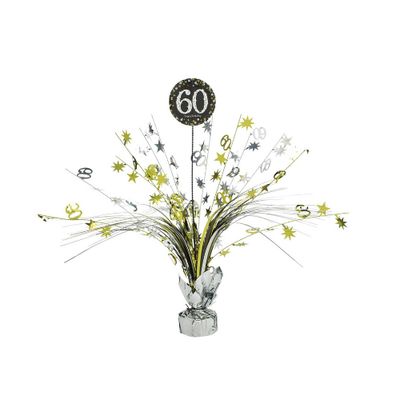 60th Birthday Table Centerpiece – Sparkling Celebration Foil Spray, 18in