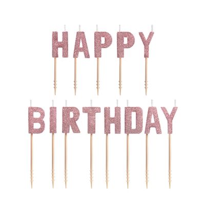 Blush Happy Birthday Candle Picks – 3" Glitter