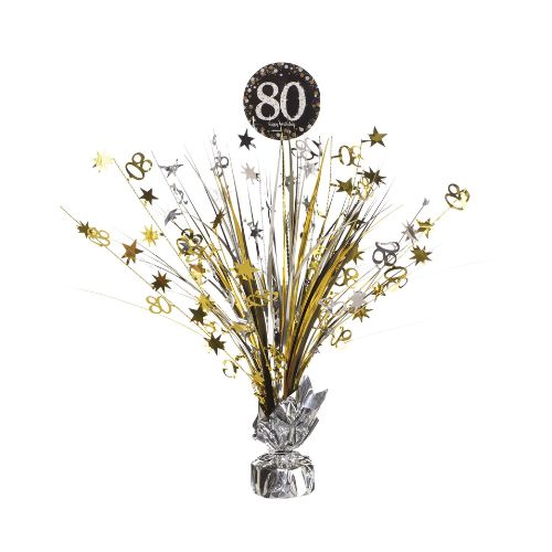 80th Birthday Table Centerpiece – Sparkling Celebration Foil Spray, 18in