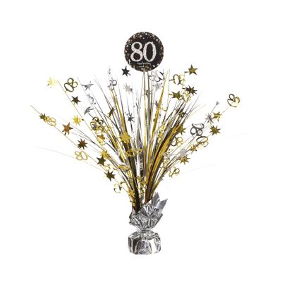 80th Birthday Table Centerpiece – Sparkling Celebration Foil Spray, 18in