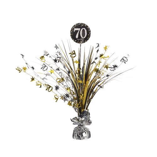 70th Birthday Table Centerpiece – Sparkling Celebration Foil Spray, 18in
