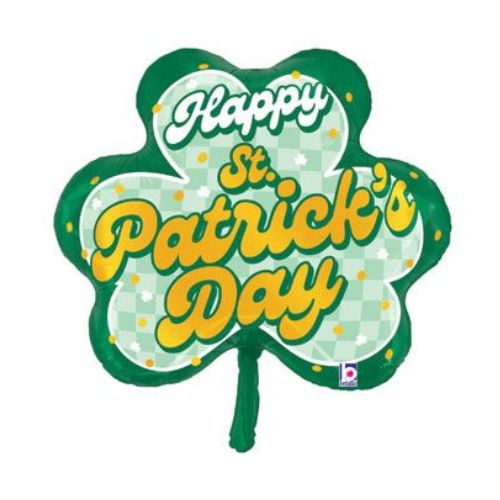 St. Patrick’s Day Checkered Shamrock Supershape Balloon – 30"