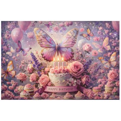 Happy Birthday Butterfly Cloth Backdrop – 71" x 48"