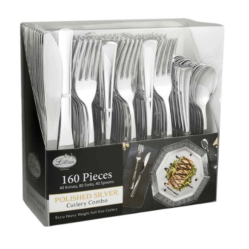 Combo Cutlery Set – Polished Silver Premium Plastic, 160ct