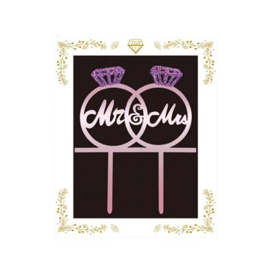 Pink Acrylic “Mr &amp; Mrs” Cake Topper – 5" x 4"