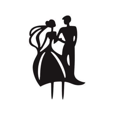 Bride &amp; Groom plastic Cake Topper – Black, 5" x 5"