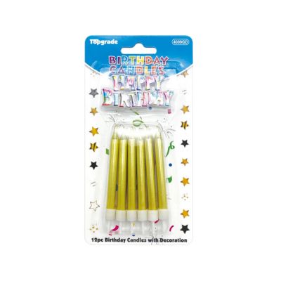 Gold Birthday Candles with “Happy Birthday” Cake Decoration – 12pcs