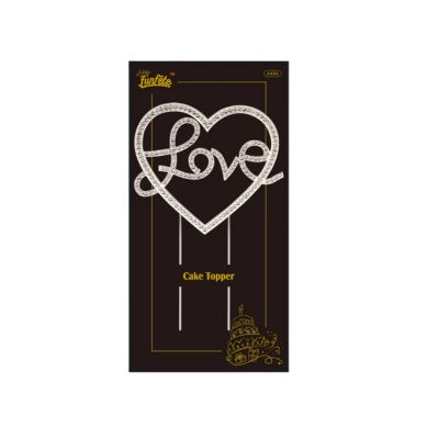 “Love” in Heart Rhinestone Cake Topper with Stick – 3.5" x 3.8"
