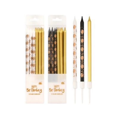 12pc Candle Set – 10.5cm x 0.5cm (Gold & Black / White & Black) 12pc Candle Set – 10.5cm x 0.5cm (Gold & Black / White & Black)