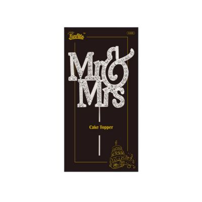 “Mr &amp; Mrs” Rhinestone Cake Topper with Stick – 2.2" x 2.4"