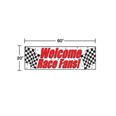 Black &amp; White Checkered “Welcome Race Fans” Giant Party Banner – 20" x 60"