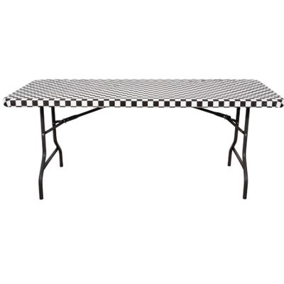 Black &amp; White Check Stay Put Tablecover with Elastic Edge – 30" x 96"