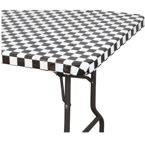 Black &amp; White Check Stay Put Tablecover with Elastic Edge – 30" x 96"