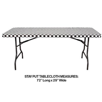 Black &amp; White Check Stay Put Tablecover with Elastic Edge – 29" x 72"