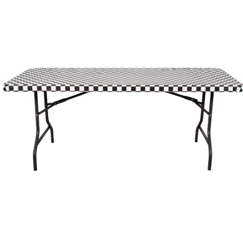 Black &amp; White Check Stay Put Tablecover with Elastic Edge – 29" x 72"