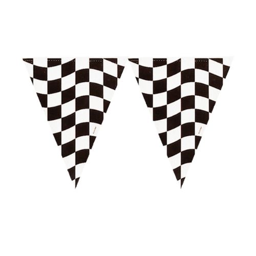 Black &amp; White Checkered Jumbo Plastic Pennant Banner – 12ft