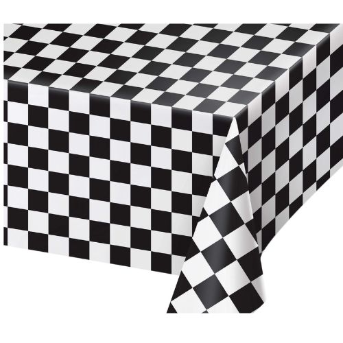 Black &amp; White Check Plastic Tablecover – 54" x 108"
