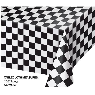 Black &amp; White Check Plastic Tablecover – 54" x 108"