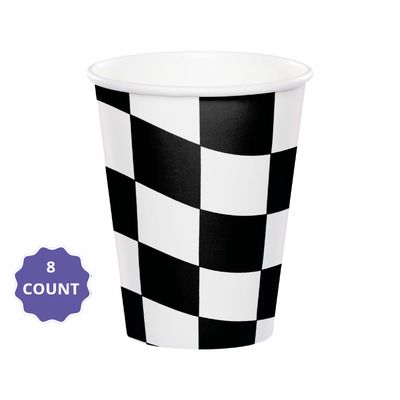 Black &amp; White Checkered Hot/Cold Cups – 9oz, 8ct