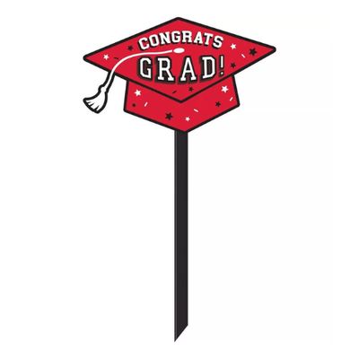 Red Grad Cap Plastic Yard Sign – 13.25" x 29.7"