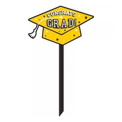 Yellow Grad Cap Plastic Yard Sign – 13.25" x 29.7"