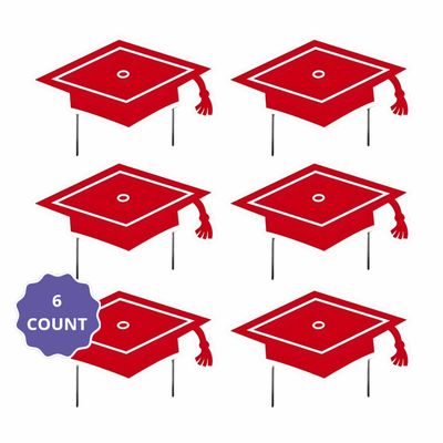 Red Graduation Cap Corrugated Plastic Yard Signs – 11" x 5.9", 6ct
