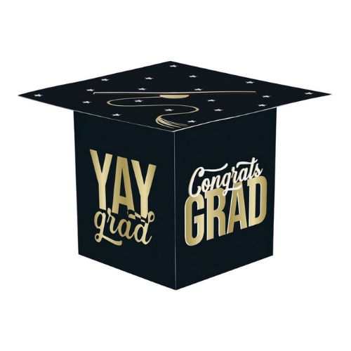 Classy Graduation “Yay Grad” Cap &amp; Tassel Card Box – 11" x 11" x 8.25"