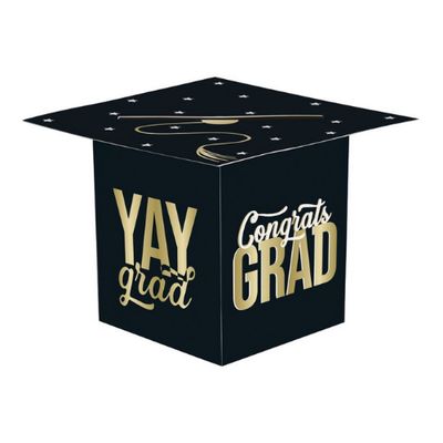 Classy Graduation “Yay Grad” Cap &amp; Tassel Card Box – 11" x 11" x 8.25"